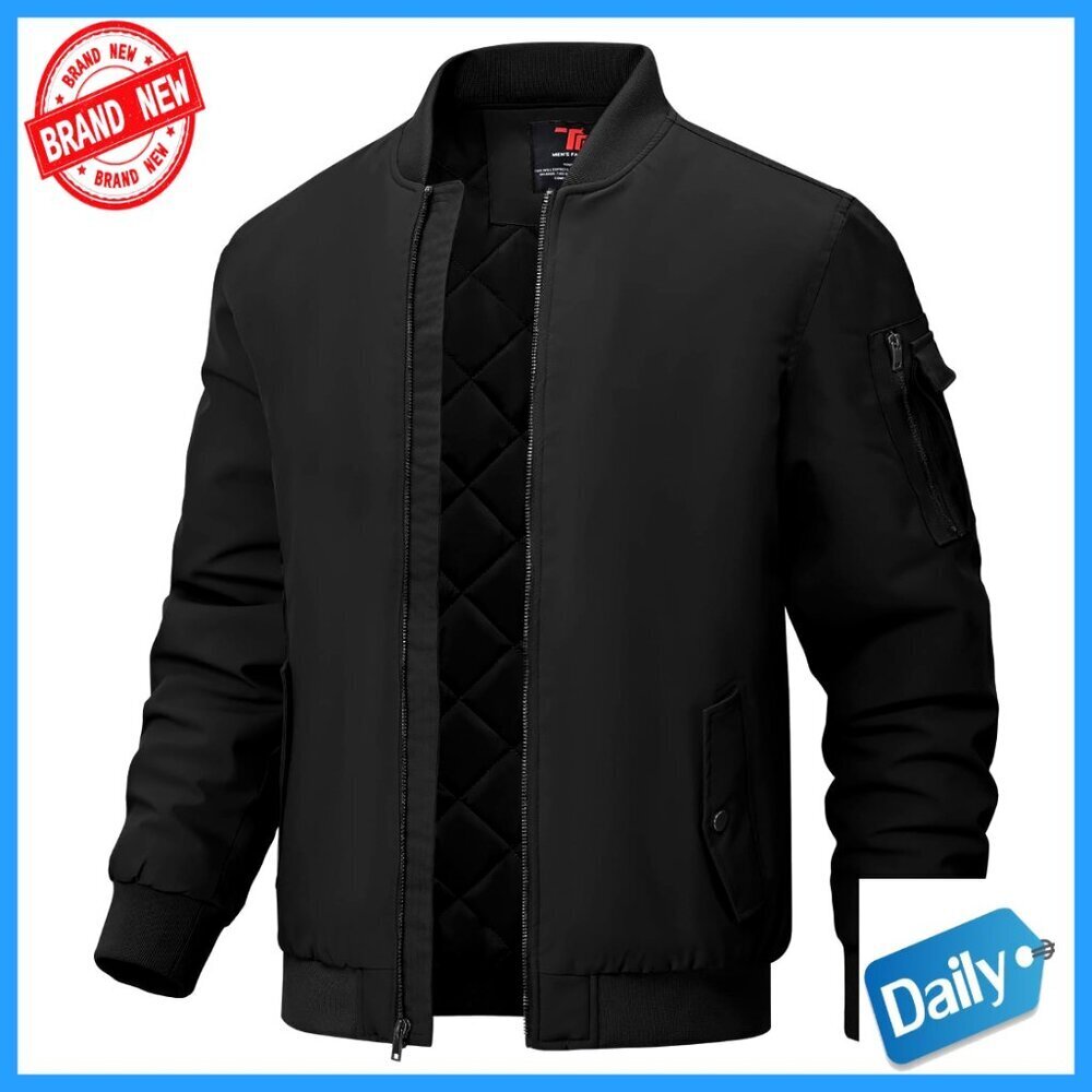 Men's Quilted Bomber Jacket Windproof Padded Casual Warm Winter Coat Outwear